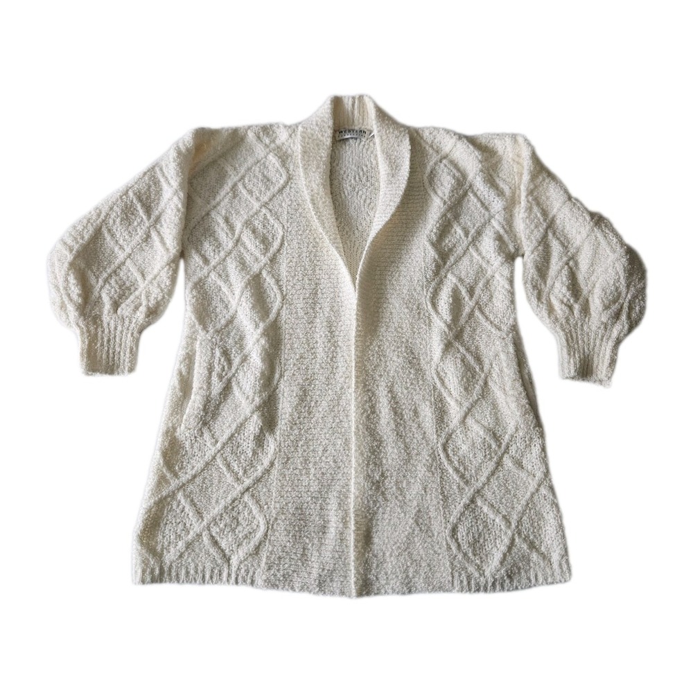 Vtg Western Connection Ivory Diamond Knit Puff Sleeve Cottagecore Sweater M